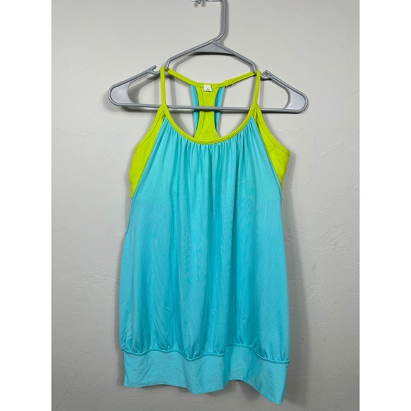 Lululemon Tank Top Size 10 Blue Green Built In Bra Athletic Activewear - Picture 1 of 9